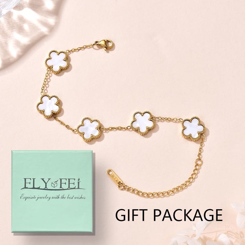 FLY FEI 18K Gold-Plated Four Leaf Clover Bracelet for Women,Adjustable lucky Bracelet Set Jewelry Gift-Hypoallergenic Charm for Birthdays, Wellness & Daily Wear - Image 2